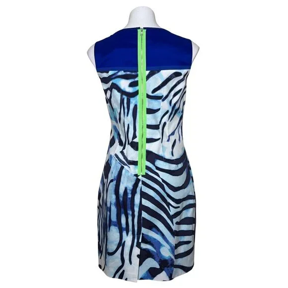 T Tahari NWT $148 Zebra Print Shira Dress, Blue Cloud Women's Size 8 - Picture 5 of 10